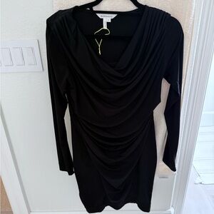 BCBGeneration black stretchy draped cowl neck long sleeve dress. SZ M